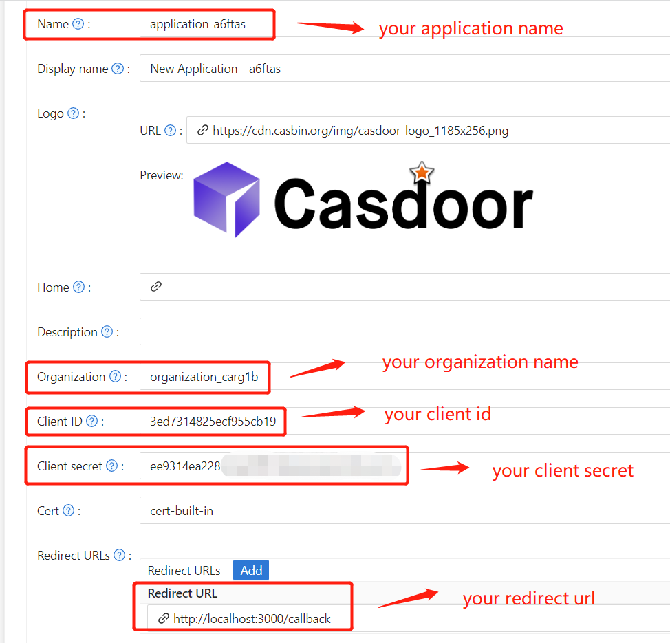 Einstellungen der Casdoor-Anwendung