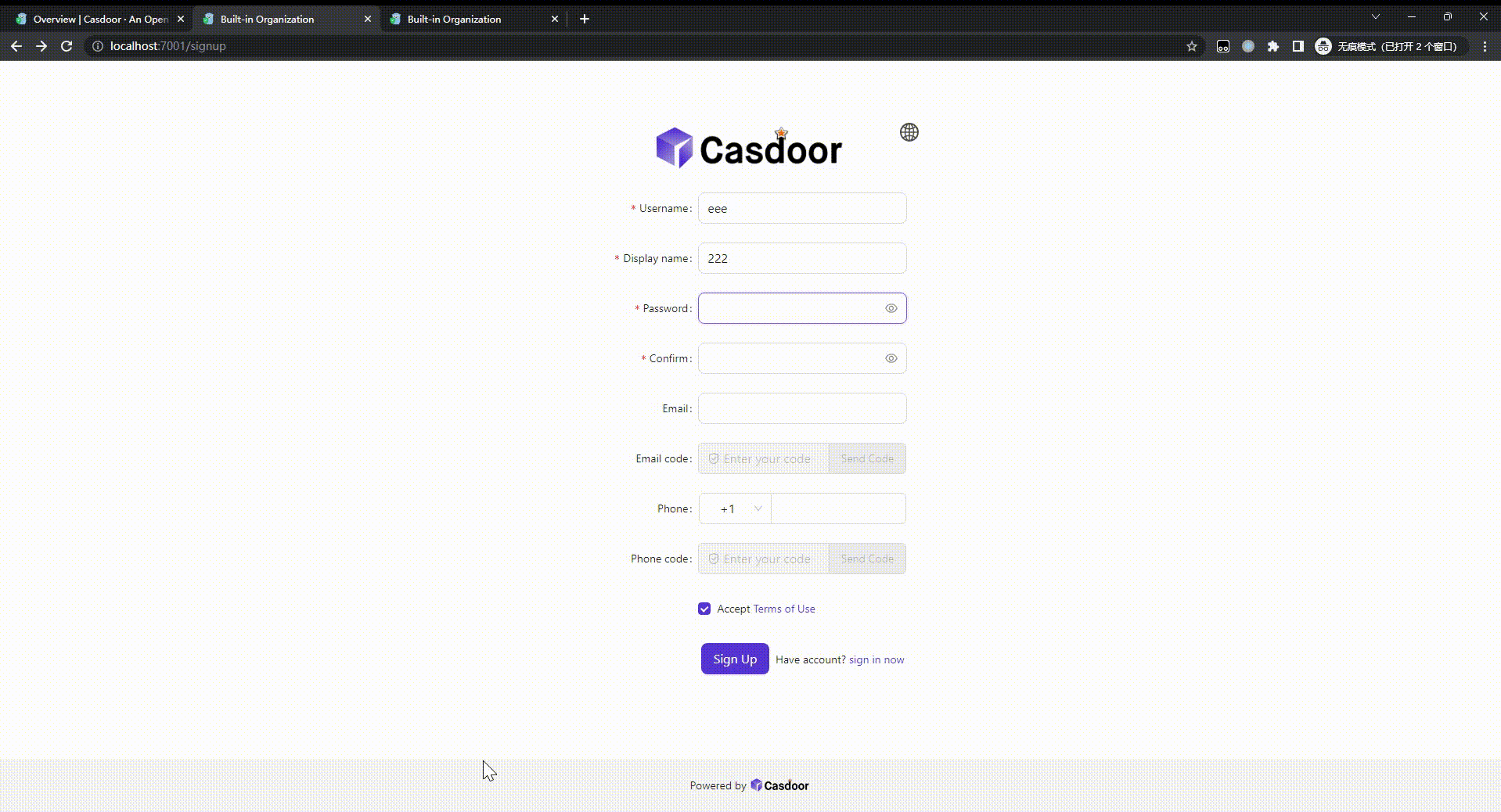 signup page check
