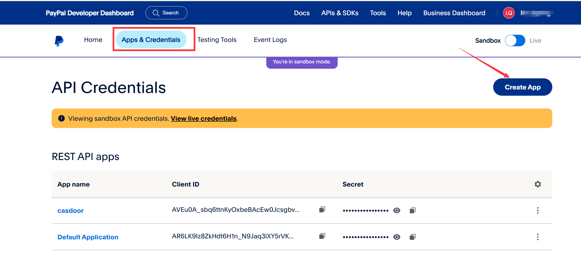 criar uma aplicação PayPal