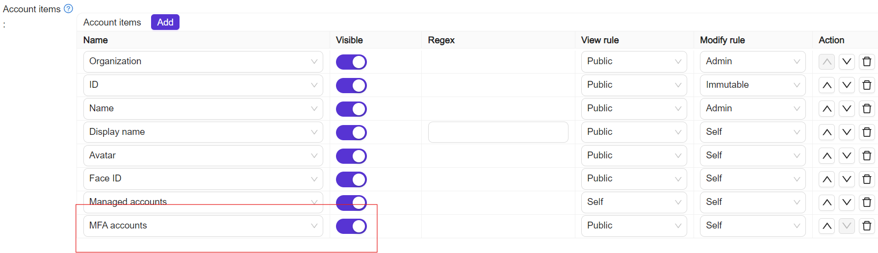 Mfa account setting