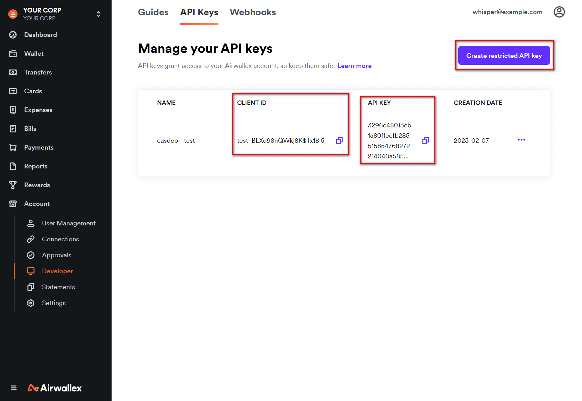 AirWallex API Keys