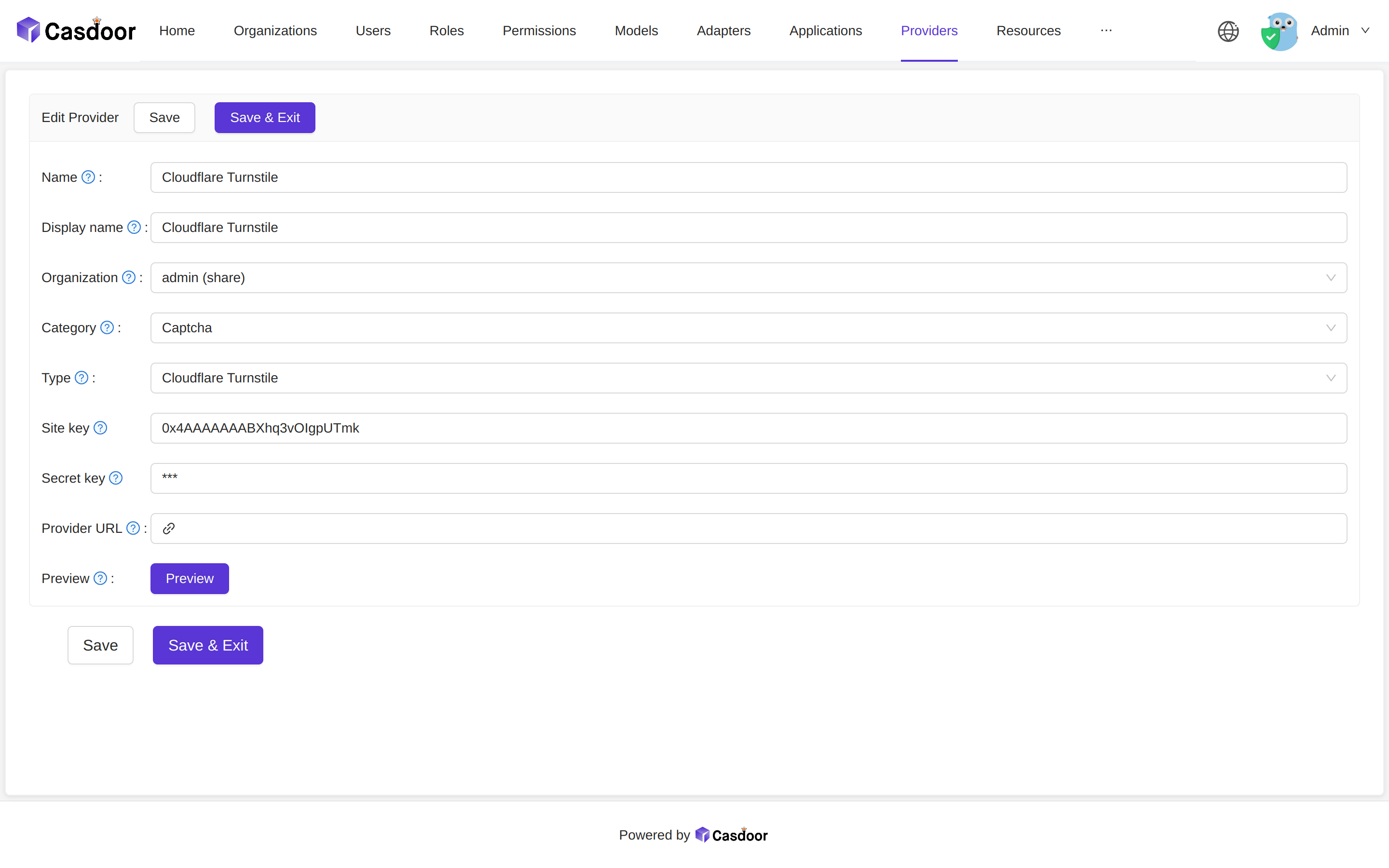 Cloudflare Turnstile提供者